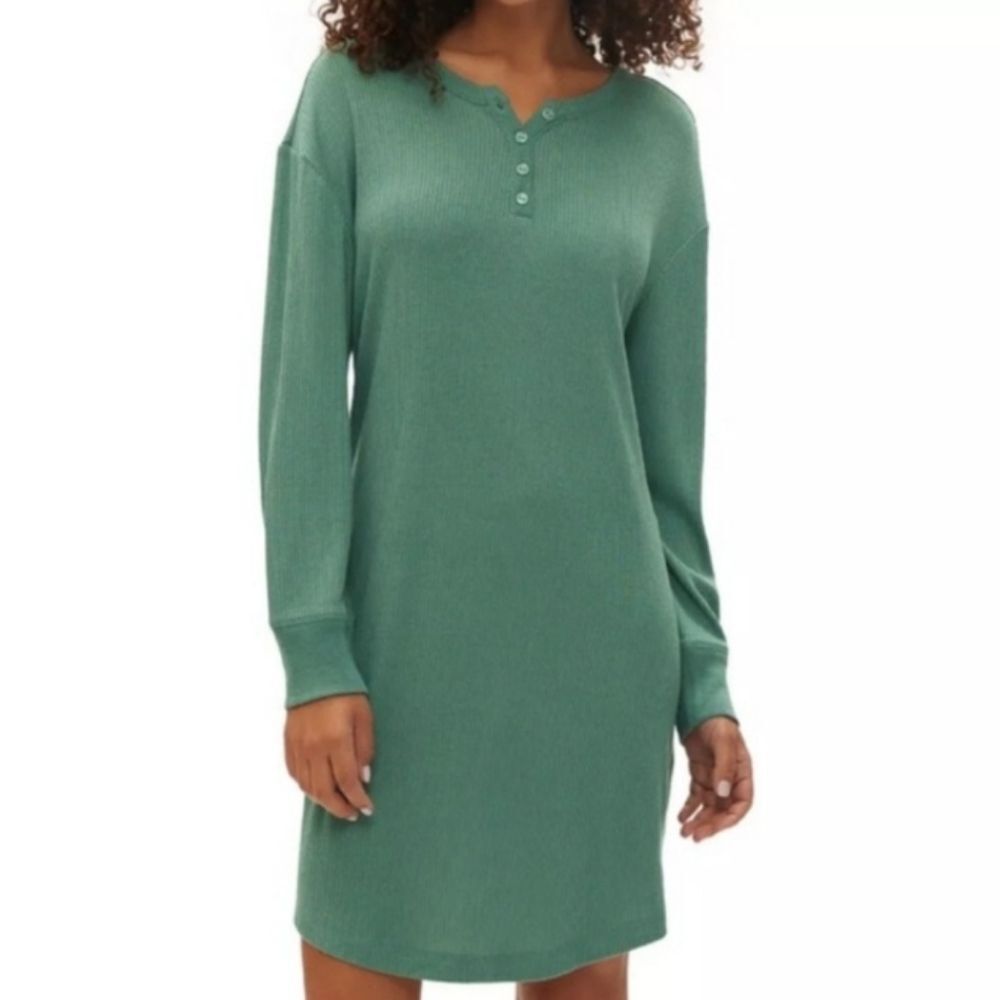 GapBody Women's Henley Dorm Long-Sleeve Sleepshirt - Boggy Green, M, $65